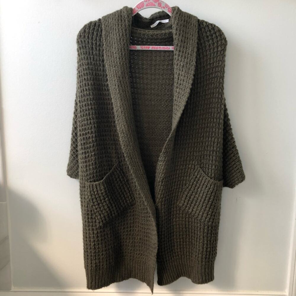 Only Women's Olive Green Knit Knee Length Short Sleeve‎ Cardigan Size M
